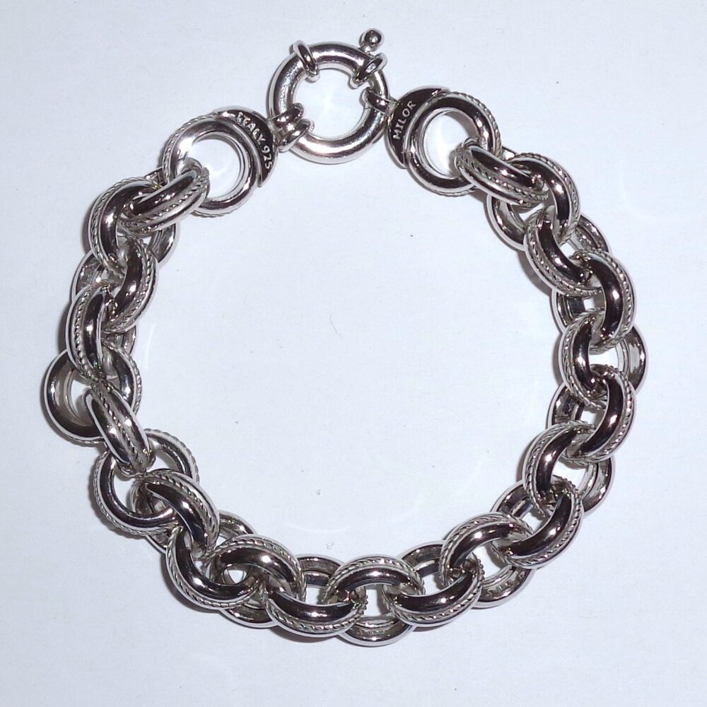 8" Milor Italy Sterling Silver 925 Rope Textured Chain Rolo Link Bracelet